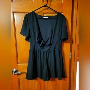 Pink Lily Black Tie-Front Romper Size Medium